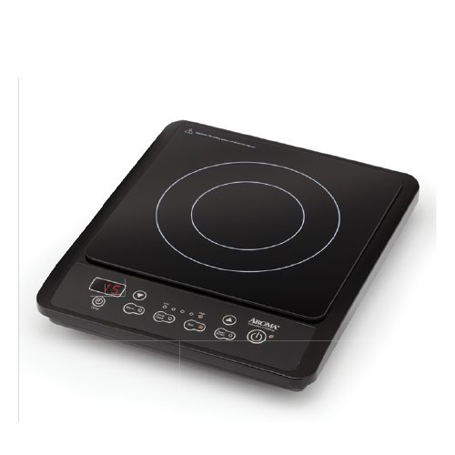 Black AROMA AID-507 single-zone induction cooktop with concentric cookware markings and front controls