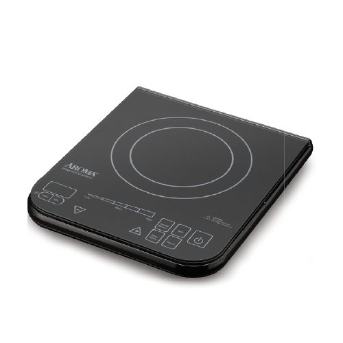 Black AROMA Forté AID-510 single-zone induction cooktop with concentric cookware markings and front soft-touch controls