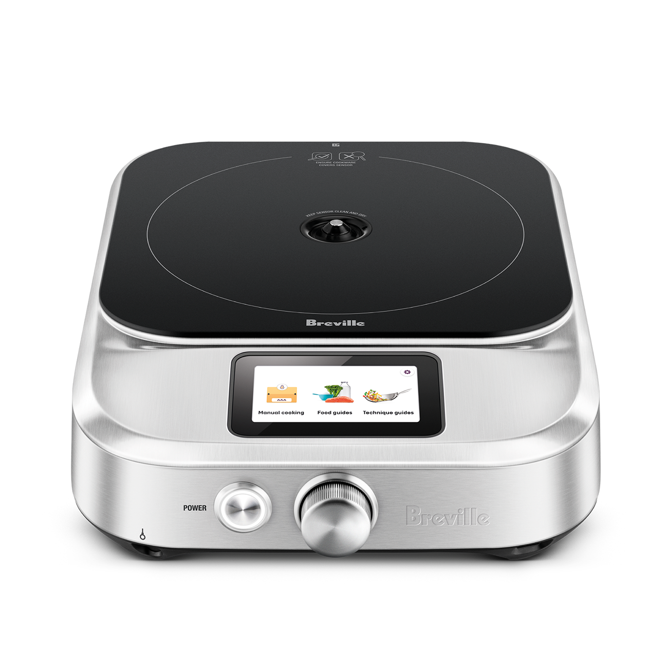 Breville Control Freak Home BMC800 with one induction zone, central pan sensor, touchscreen and stainless-color housing.