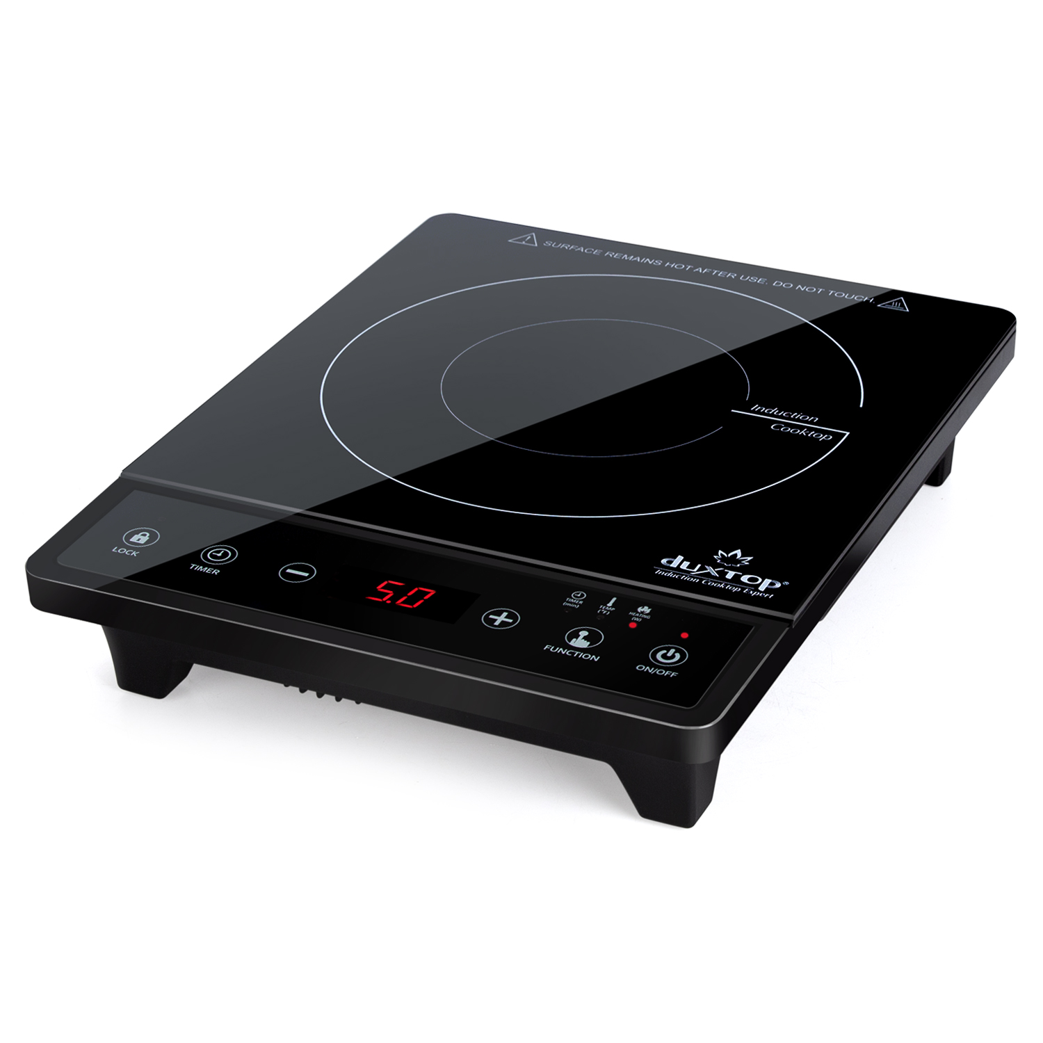 Black Duxtop 8500ST single-zone induction cooktop with a marked cooking ring and touch-control panel