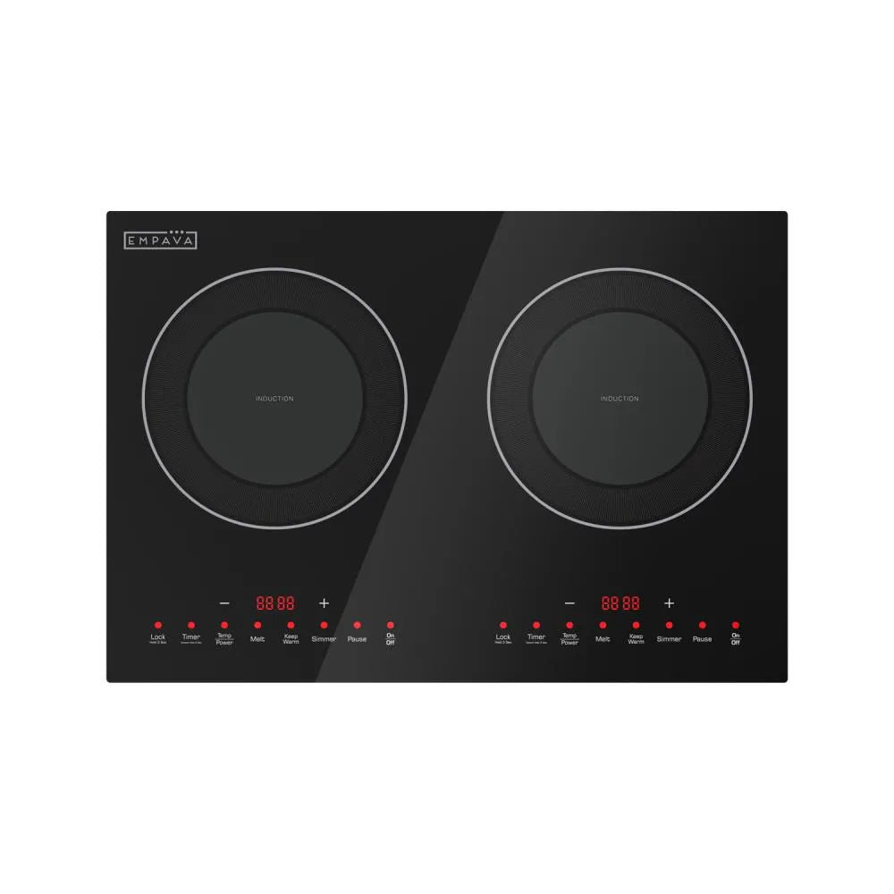 Empava EMPV-13EC09 black horizontal two-zone induction cooktop with separate left and right control groups.