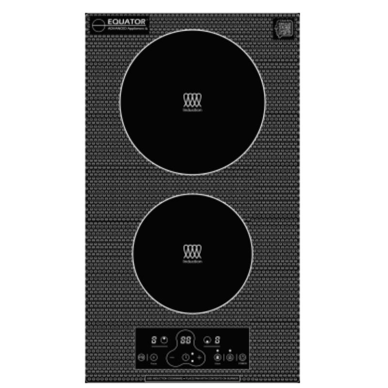 Equator BIC 122 CC ED with two induction cooking rings stacked vertically and control panel at the lower end; exact page-linked stylized illustration.