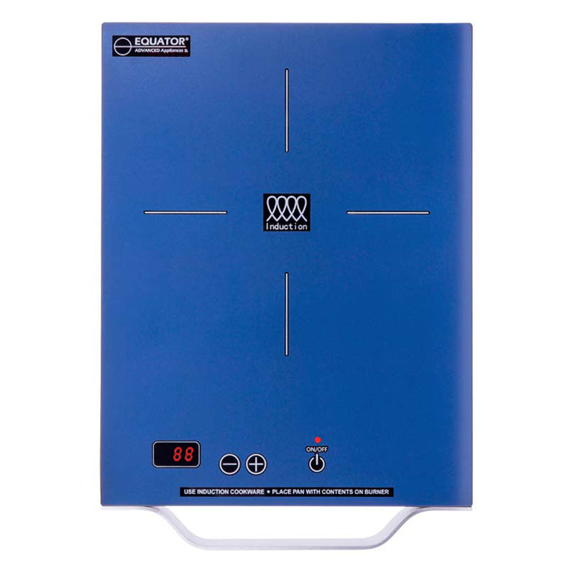 Equator PIC 100 portable induction cooktop in Blue finish; single induction zone, touch controls and aluminum carry handle visible