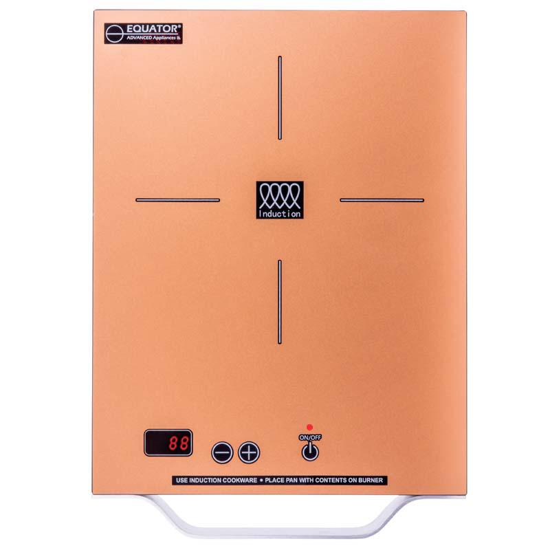 Equator PIC 100 portable induction cooktop in Copper finish; exact zones and touch-control layout are visible