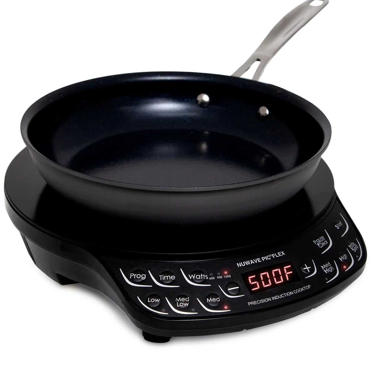 Black Nuwave PIC Flex cooktop with selected black 9-inch fry-pan bundle and metal handle
