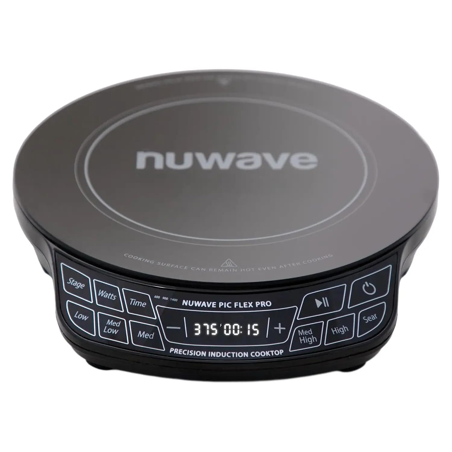 Black Nuwave PIC Flex Pro 30503 single-zone induction cooktop with marked ring and front touch controls