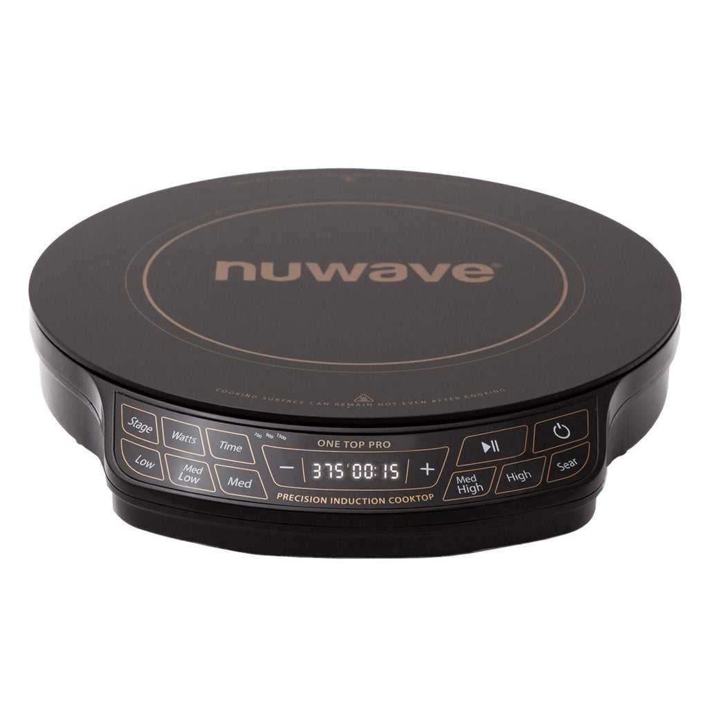 Black Nuwave One Top Pro round single-zone induction cooktop with touch control panel