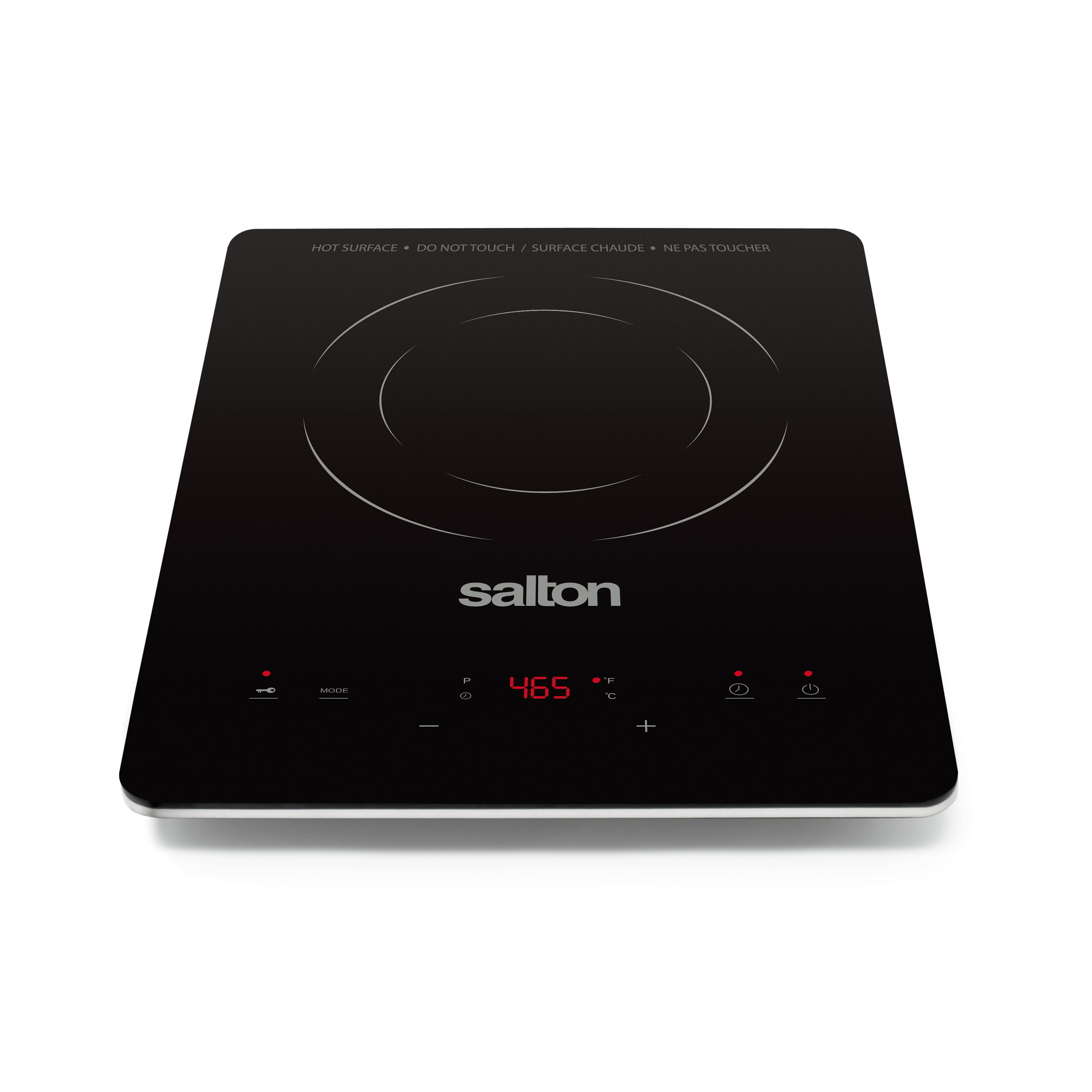 Black Salton ID2066 single-zone induction cooktop with a front LED display and touch control strip.