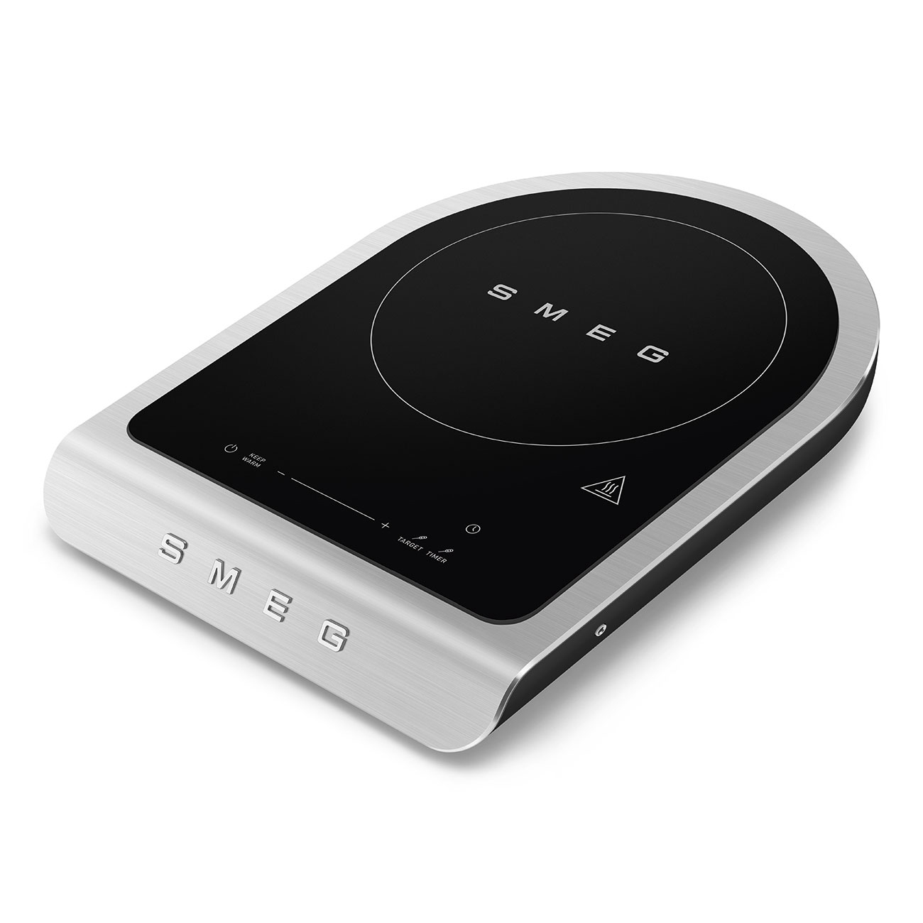 SMEG PIC11BLMUS portable induction cooker in black finish, one black cooking zone and touch controls.
