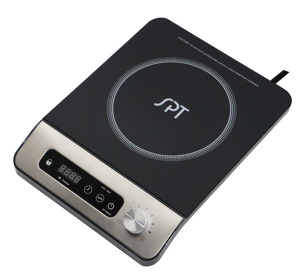 SPT SR-1884SS black-glass single-zone induction cooktop with touch panel and rotary adjustment knob