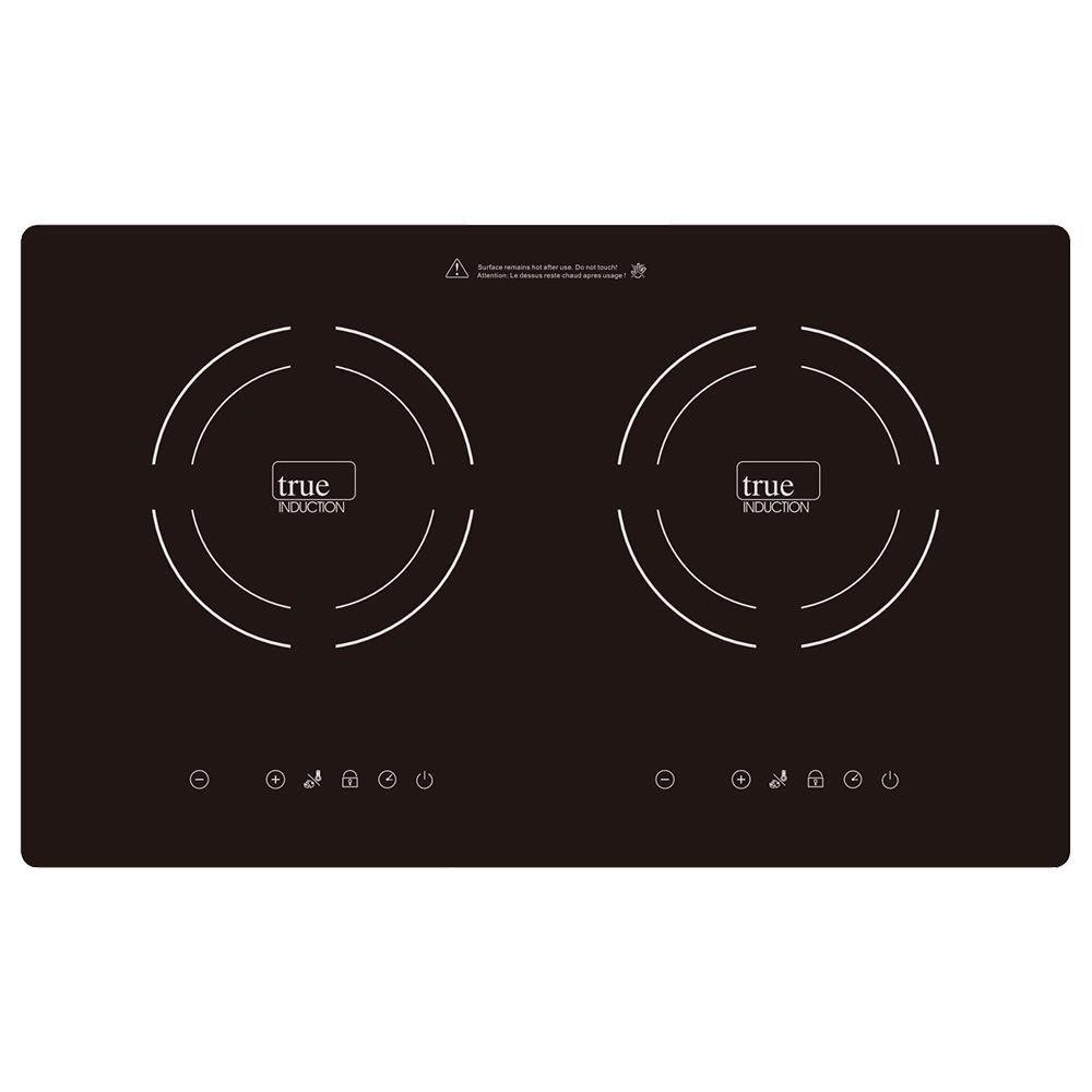 True Induction TI-2B horizontal two-zone glass-ceramic induction cooktop with individual touch-control groups.