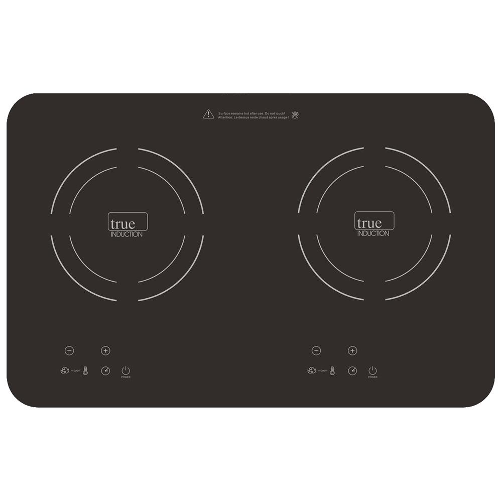 True Induction TI-2C two-zone glass-ceramic induction cooktop with separate touch controls.
